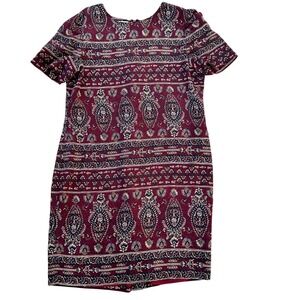 VTG Liz Claiborne Dress Burgundy Paisley 90s Silk Sheath Short Sleeve Size 12P